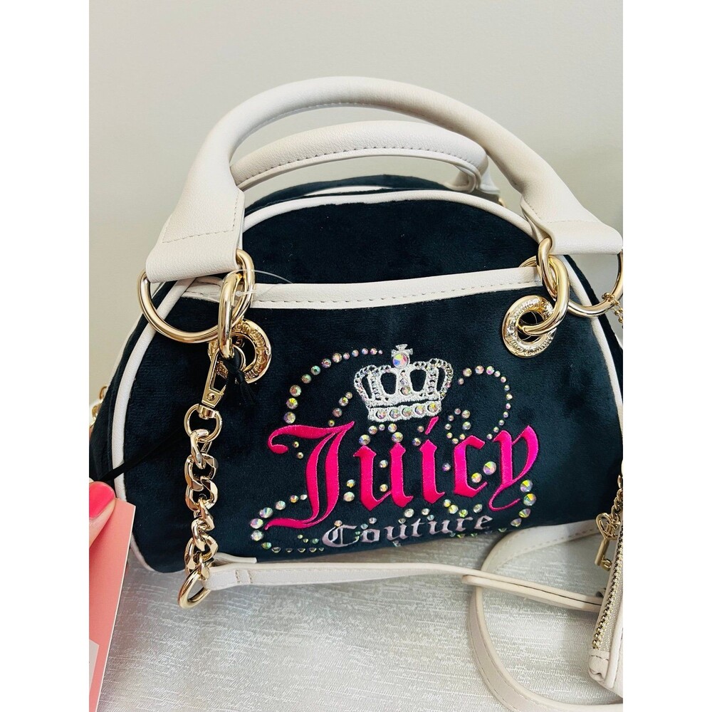 Juicy Couture Black Velvet Dreamy Juicy Satchel Handbag - NWT